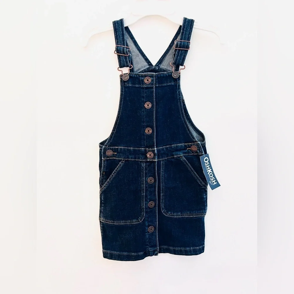 NWT OshKosh Denim Overall Dress Size 5 | Button Front Classic Jumper